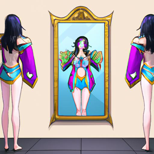 Irelia can't decide which skin to wear for her next game.
