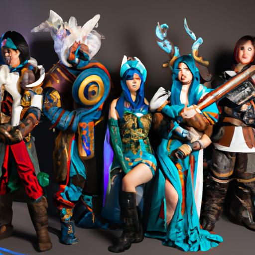 Cosplayers bring the Arcana skins to life in this photo.