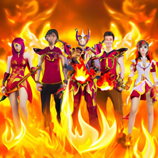 A team of heroes from League of Legends showing off their Infernal skins