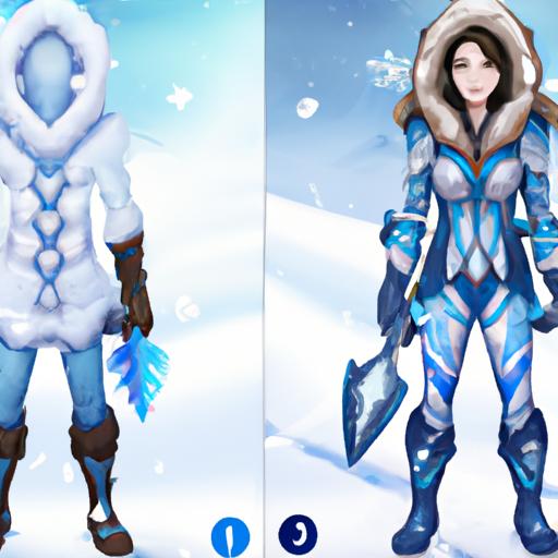 Ezreal's regular and Snow Day skins side by side.